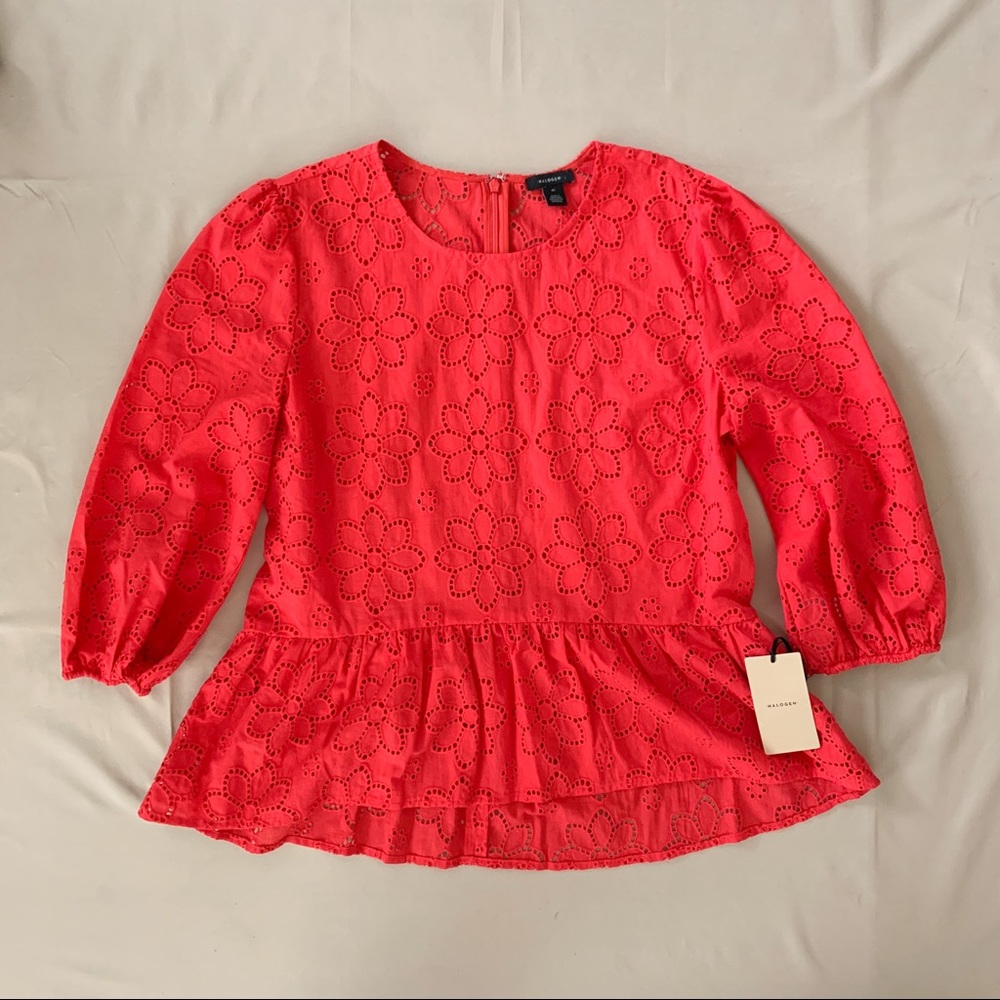 Halogen Red Eyelet Peplum Top Size Medium NWT